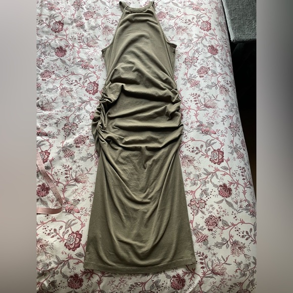 Michael Stars Racerback Sleeveless Ribbed Midi Dress Khaki Green Tan Neutral - Picture 5 of 10